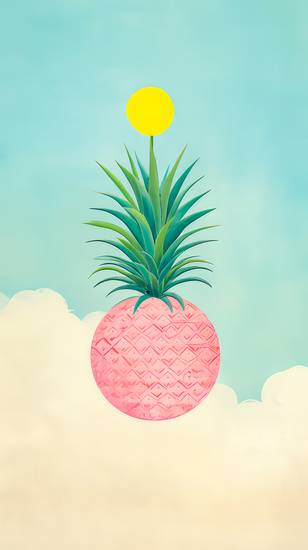 Aquarelle mit pink Ananas und Wolkenlandschaften, minimalistisch. Digital AI Art. 2023