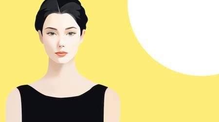 Ein minimalistisches Porträt einer Frau in einem schwarzen Top, vor einem strahlenden gelben Hinterg 2023