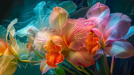 Leuchtend bunte Orchideen in futuristischen Look 2024