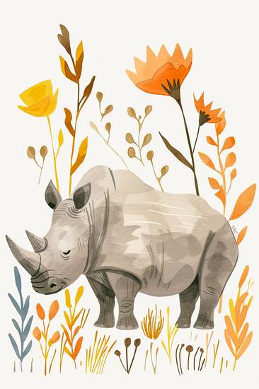 Safari in Afrika, Nashorn im Busch. Kinderzimmer Poster 2024