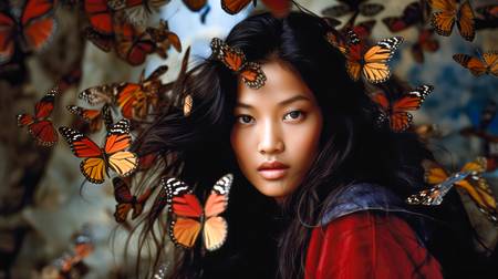 Tibetanisches Mädchen und Schmetterlinge. Menschen und Träume.   2023