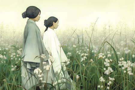 Zwei Frauen auf einer Blumenwiese, romantisch, Liebe, Vertrauen, Freundschaft 2023