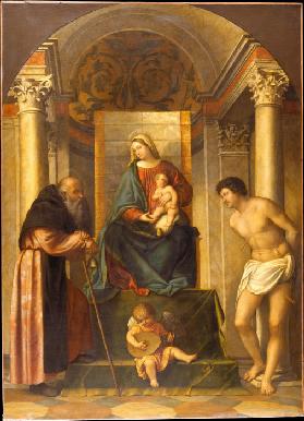 Thronende Madonna mit Kind und den Heiligen Antonius Abbas und Sebastian