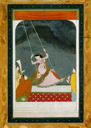 A lady on a swing, Kangra Punjab hills von Mughal School