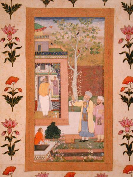 An artist decorating the interior of a garden pavilion, from the Small Clive Album von Mughal School