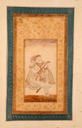 A dancing Sarangi player, musician of the Mughal court, from the Large Clive Album