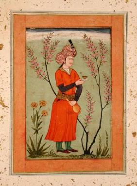 Iranian princely figure holding a cup and flask, from the Large Clive Album c.1640