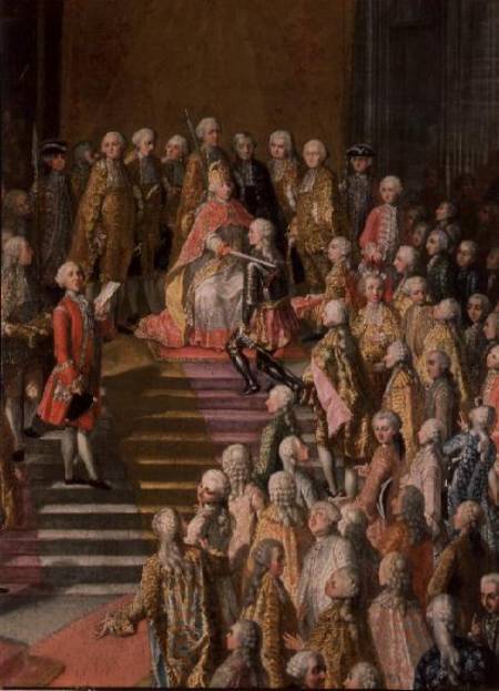 The Investiture of Joseph II (1741-90) Emperor of Germany in Frankfurt Cathedral, following his coro von Mytens (Schule)
