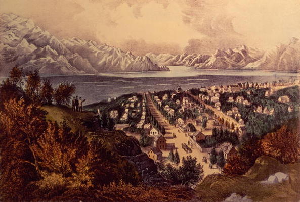 Great Salt Lake, Utah (colour litho) von N. Currier