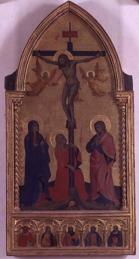 The Crucifixion with mourners and St. Mary Magdalene, the predella panel depicting SS. Jerome, Paul, von Nardo di Cione Orcagna