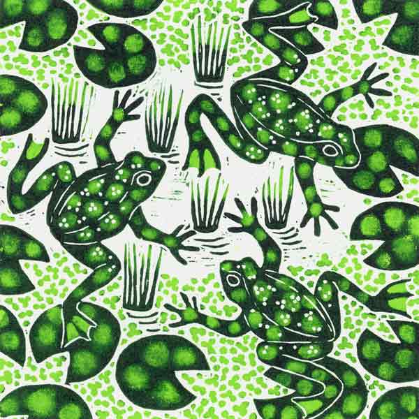 Leaping Frogs, 2003 (woodcut)  von Nat  Morley