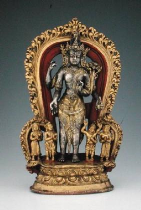 Jatamukuta Lokesvara, Khasa Malla Kingdom (1100-1484) (parcel gilt, copper alloy & pigment)