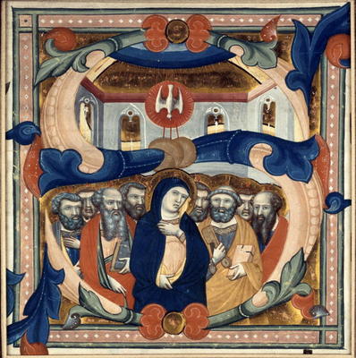 Historiated initial 'S' depicting the Descent of the Holy Spirit, mid 14th century (vellum) von Niccolo di ser Sozzo Tegliacci