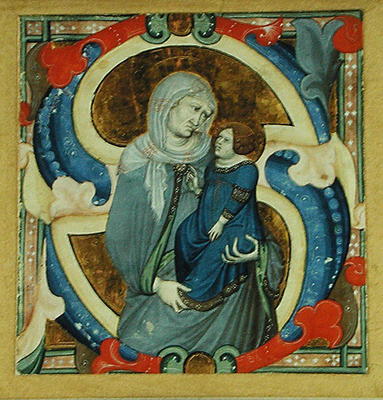 Historiated initial 'S' depicting St. Anne and the Virgin (vellum) von Niccolo di ser Sozzo Tegliacci