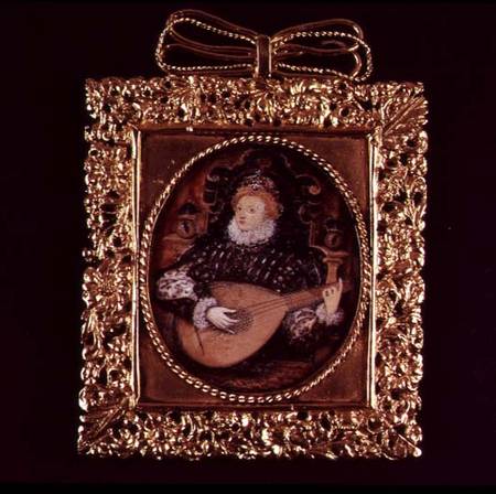 Queen Elizabeth I playing the lute (miniature) von Nicholas Hilliard