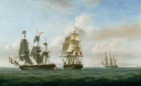The Spanish frigate 'La Fama' having outsailed the 'Medusa' engages with and surrenders to H.M.S. 'L c.1806
