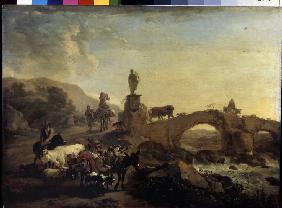 Italienische Landschaft mit kleiner Brücke 1656