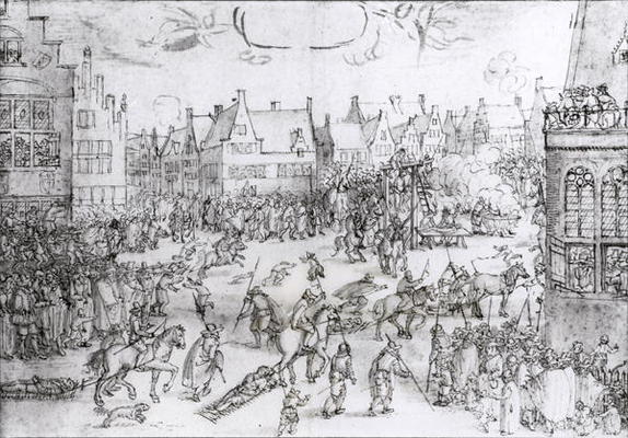 The Death of the Gunpowder Conspirators, 31st January 1606 (engraving) (b/w photo) von Nicolaes Visscher