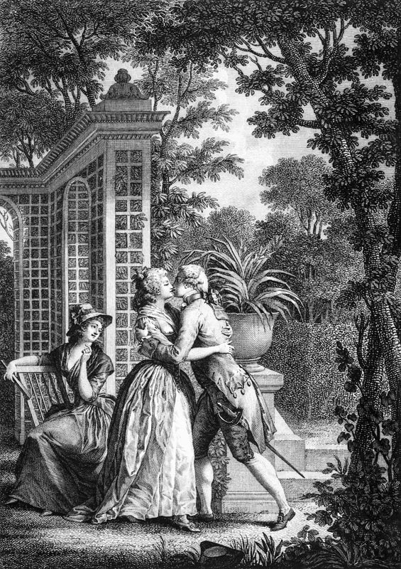The First Kiss of Love, illustration from ''La Nouvelle Heloise'' by Jean-Jacques Rousseau (1712-78) von Nicolas André Monsiau