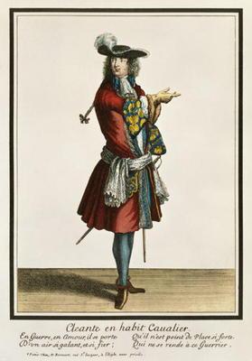 Cleante Dressed as a Cavalier, fashion plate, c.1695 (engraving) 04th-