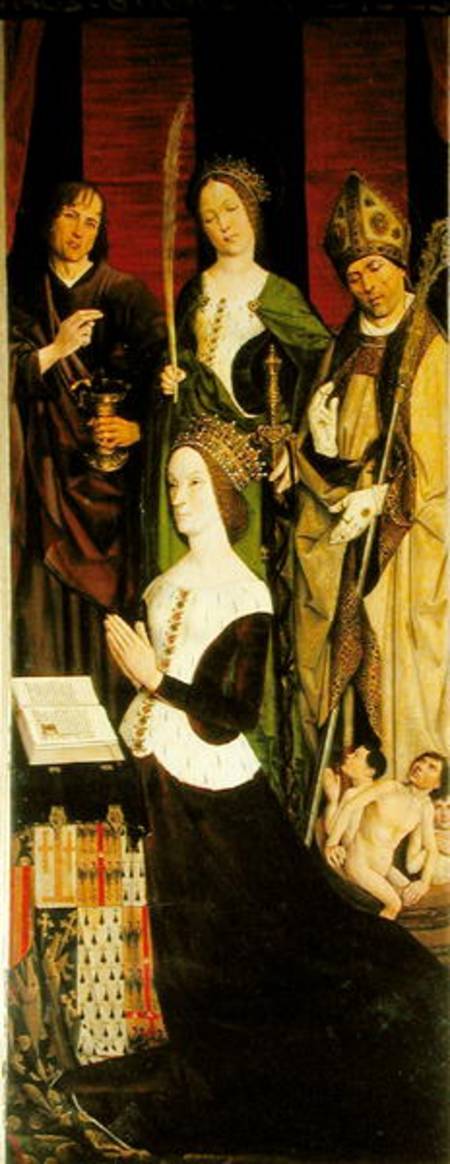 Triptych of Moses and the Burning Bush, right panel depicting Jeanne de Laval (d.1498) with St. John von Nicolas Froment