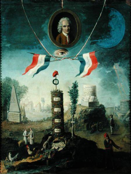 An Allegory of the Revolution with a portrait medallion of Jean-Jacques Rousseau (1712-78) von Nicolas Henri Jeaurat de Bertry