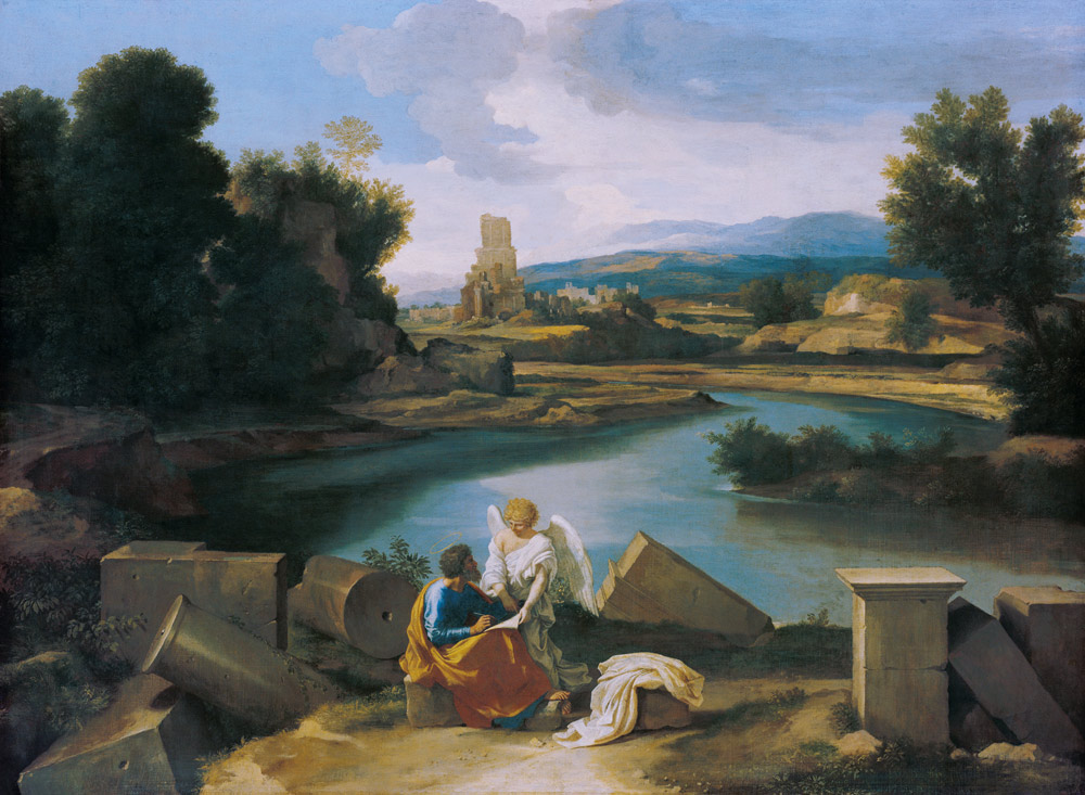 Landschaft mit dem Evangelisten Matthäus von Nicolas Poussin