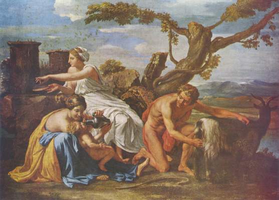 Jupiter als Kind von der Ziege Amalthea genährt von Nicolas Poussin