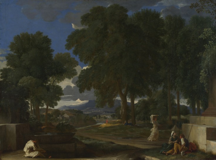 Landschaft mit einem Mann sich die Füsse im Brunnen waschend von Nicolas Poussin