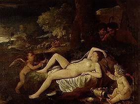 Ruhende Venus mit Amor von Nicolas Poussin