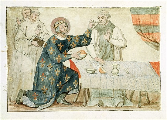 Ms 1779 fol.81 St. Louis feeding a miserly monk, from ''Memoires pour la Vie de Saint Louis'' von Nicolas Claude Fabri de Peiresc