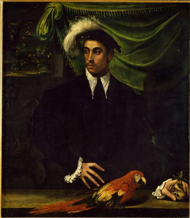 Bildnis eines jungen Mannes mit Papagei von Nicolo dell' Abate