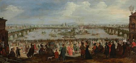 Die Schauschlacht zwischen der Weber- und der Färberzunft auf dem Arno in Florenz am 25. Juli 1619