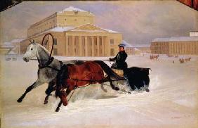 Pole Pair with a Trace Horse at the Bolshoi Theatre in Moscow 1852
