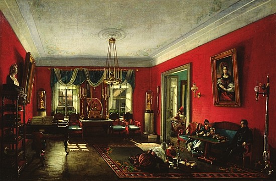 The Nashchokin family in drawing room von Nikolai Ivanov Podklutchnikov