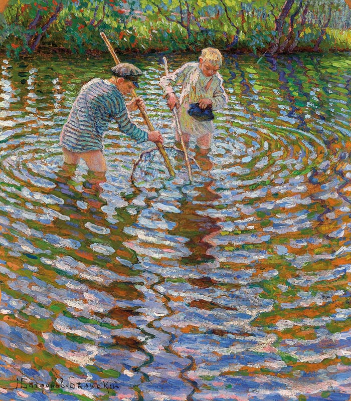 Jungen beim Krebse fischen von Nikolai P. Bogdanow-Bjelski