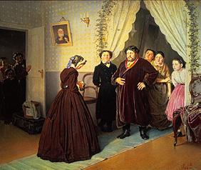 Ankunft der Gouvernante im Hause des russischen Großkaufmanns. 1866