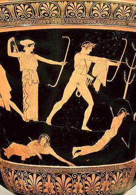 The Death of the Niobids, detail from an Attic red-figure calyx-krater, c.450 BC (pottery) (detail o von Niobid Painter