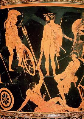 Herakles and Greek heroes, detail from an Attic red-figure calyx-krater, c.490 BC (pottery) (see als 1869