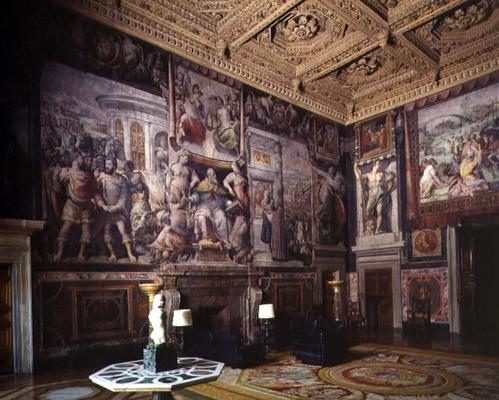 The 'Sala dei Fasti Farnesiani' (Hall of the Splendours of the Farnese) detail of the frescoed tromp von 