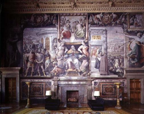The 'Sala dei Fasti Farnesiani' (Hall of the Splendors of the Farnese) detail of frescoed wall decor von 