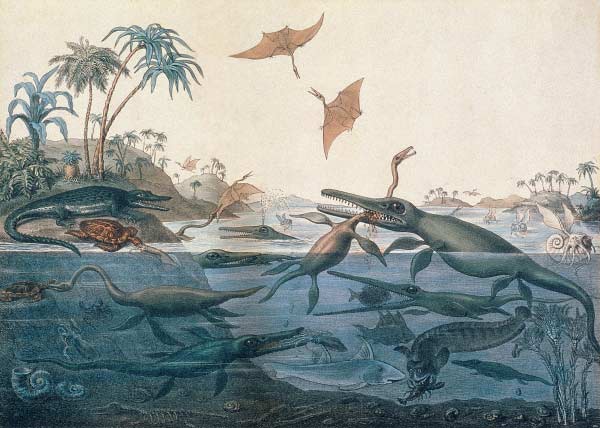 Duria antiquior (Ancient Dorset) depicting a imaginative reconstruction of the life of the Jurassic  von 