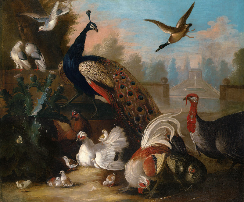 A Peacock And Other Birds In An Ornamental Landscape Attributed To Marmaduke Craddock (C von 