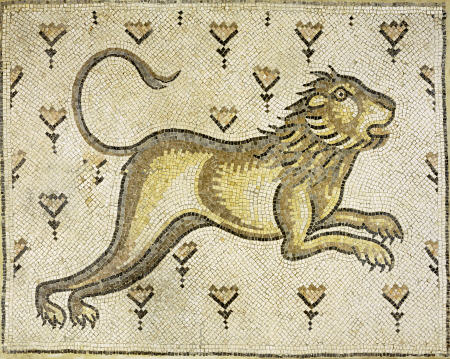 A Byzantine Marble Mosaic Panel Depicting A Lion In A Field Of Flowers von 
