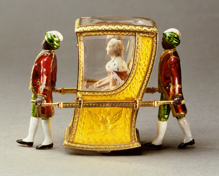 A Jewelled, Guilloche, Enamel, Two-Colour Gold Automaton Sedan Chair With A Figure Of Catherine The von 