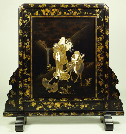 A Large And Impressive Black Lacquer Tsuitate (Room Divider),/n Depicting Yamauba And Kintoki In A M von 