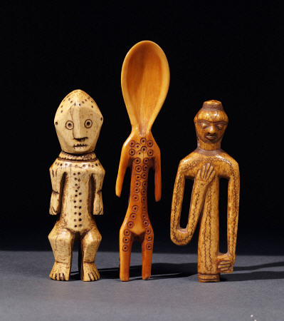 A Lega Bone Figure, A Lega Ivory Spoon And  A Pende Bone Whistle von 