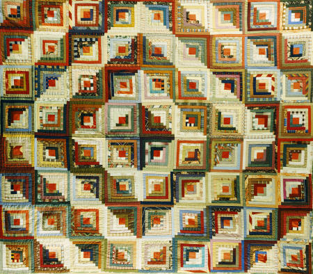 An Amish Pieced & Quilted Cotton Coverlet Worked In A Variation Of The Log Cabin Pattern von 