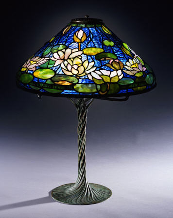 A ''Pond Lily'' Leaded Glass & Bronze Table Lamp von 