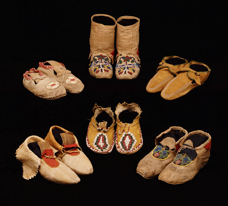 A Selection Of American Indian Hide Moccasins From Varoius Tribes; Clockwise From Top Left - Upper M von 